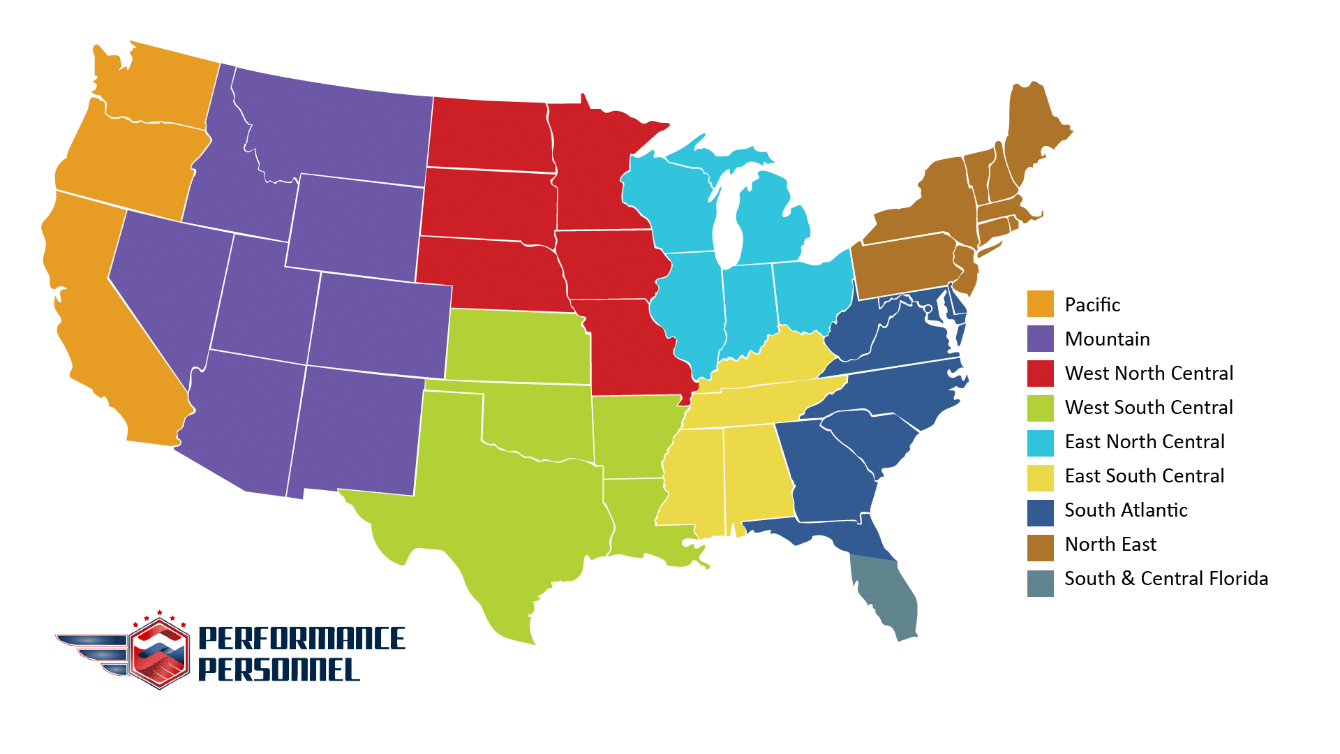 US Regions Covered by Performance Personnel